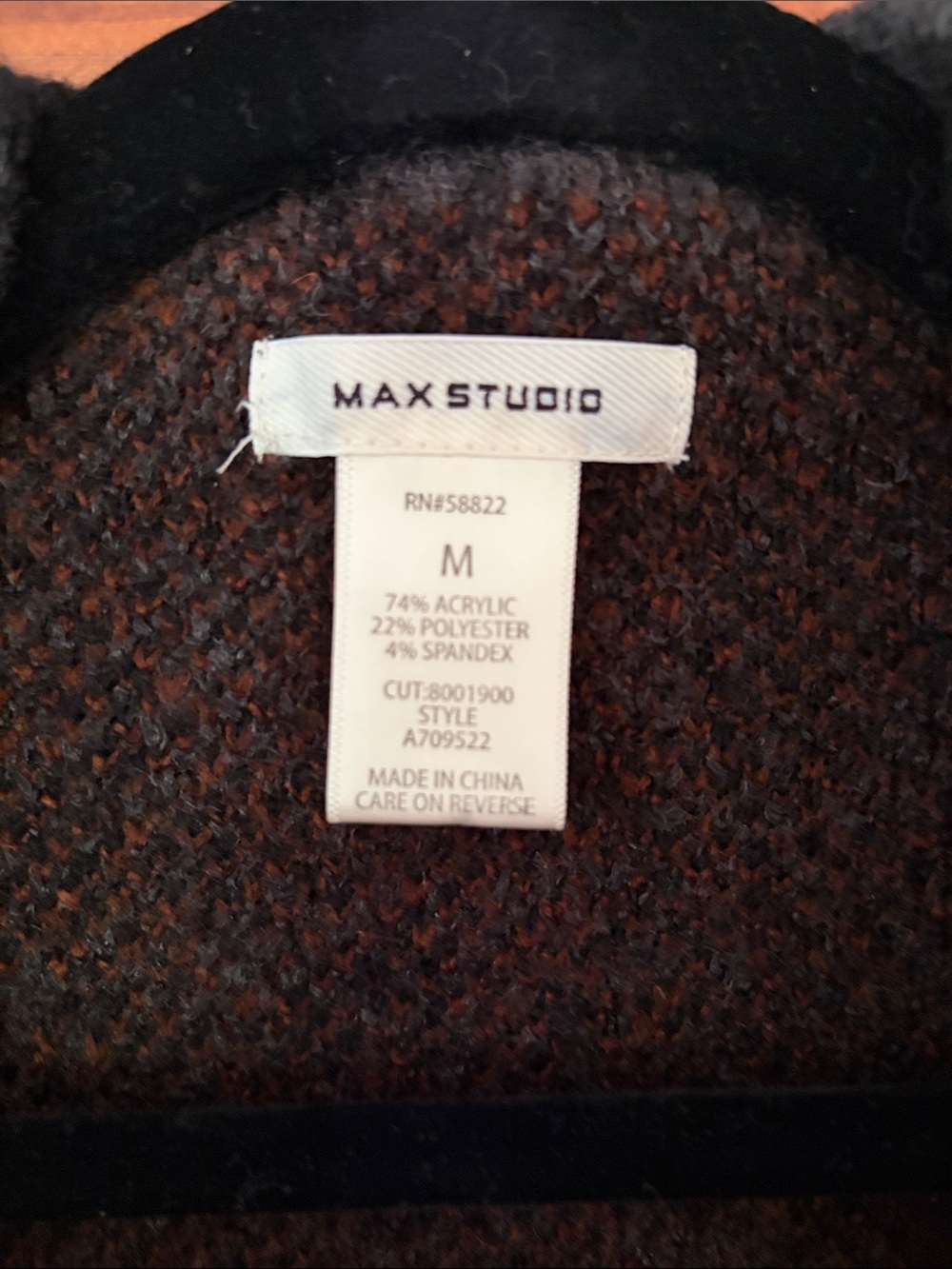 Max Studio Women’s Long Open Sweater Medium Black Gray Houndstooth, Rust Stripe - Picture 3 of 4